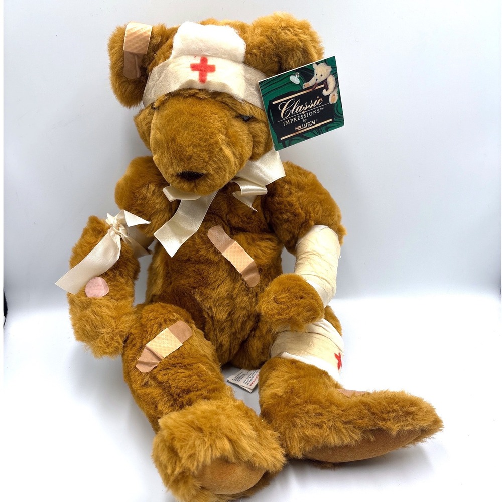 Vtg Rare Kellytoy Cuddle Bear 19" Brown Medical Nursecore Bandages Cast plush